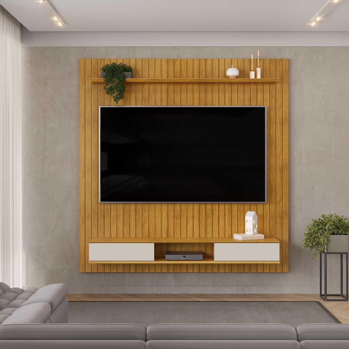 ALTAVISION - Panel TV 70 " Lexus Bali Gris Perla/Café 179x183x29.5 cm