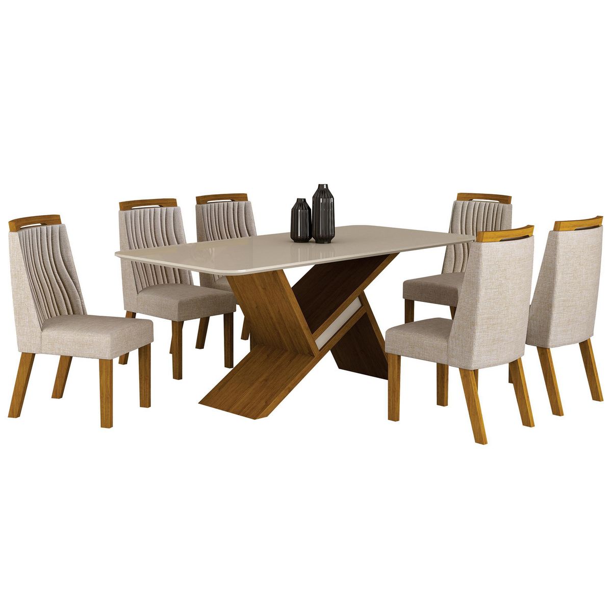 ALTAVISION - Juego de Comedor Agata 6 Sillas Mesa Rectangular 180x90x80 cm Café/Blanco Off