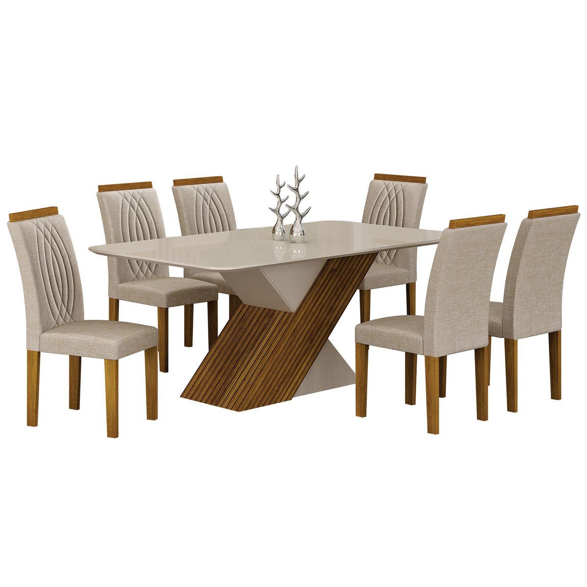 ALTAVISION - Juego de Comedor Ilheus 6 Sillas Mesa Rectangular 180x90x78 cm Café/Blanco Off