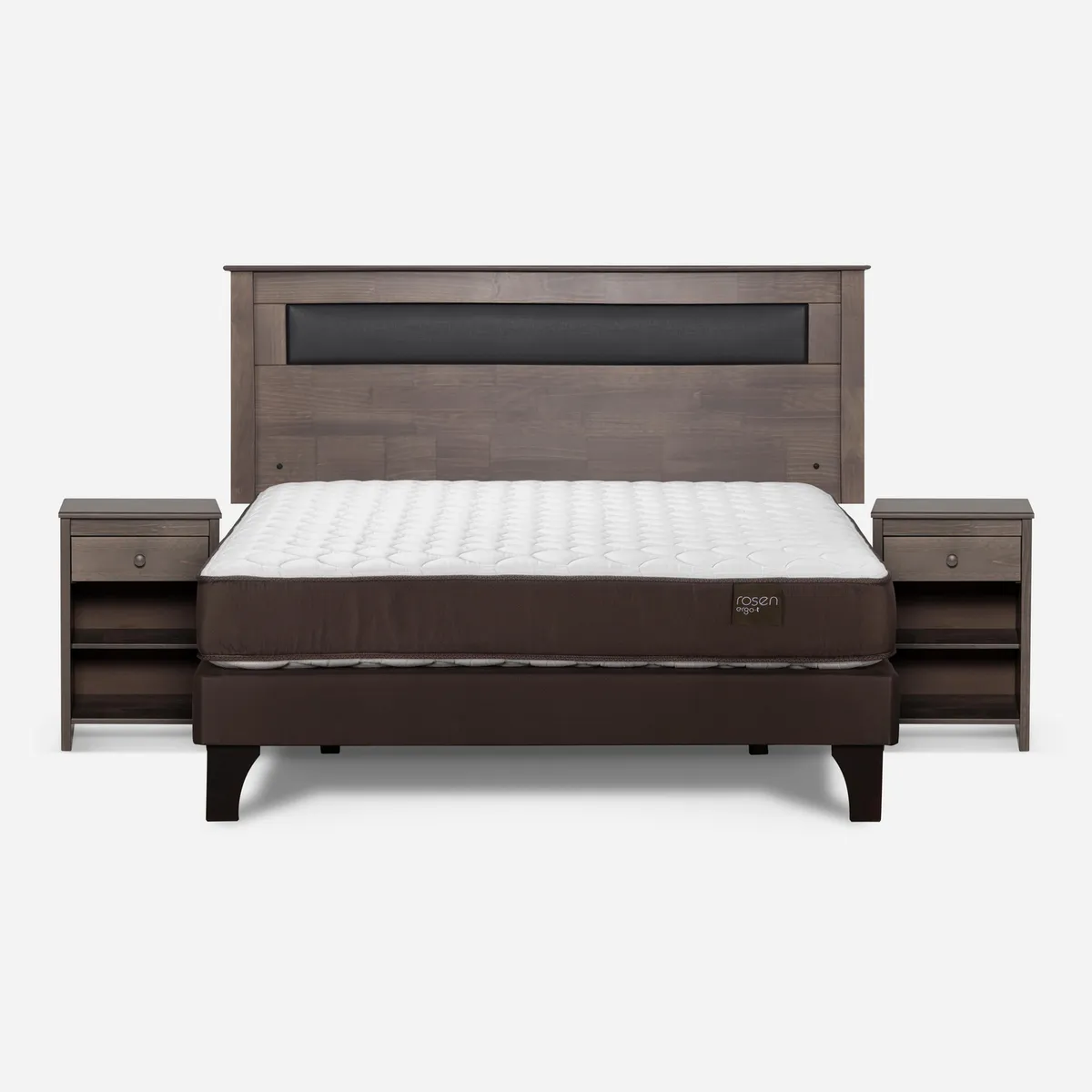 ROSEN - Cama 2 Plazas Europea New Ergo T + Respaldo + 2 Veladores