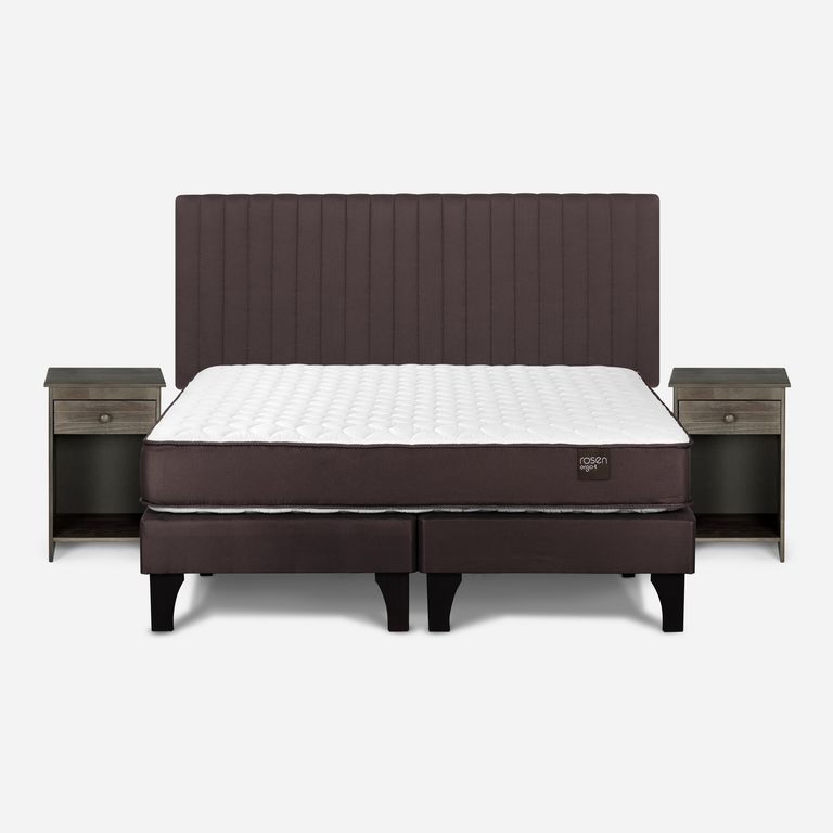 Cama 2 Plazas Europea New Ergo T + Respaldo + 2 Veladores