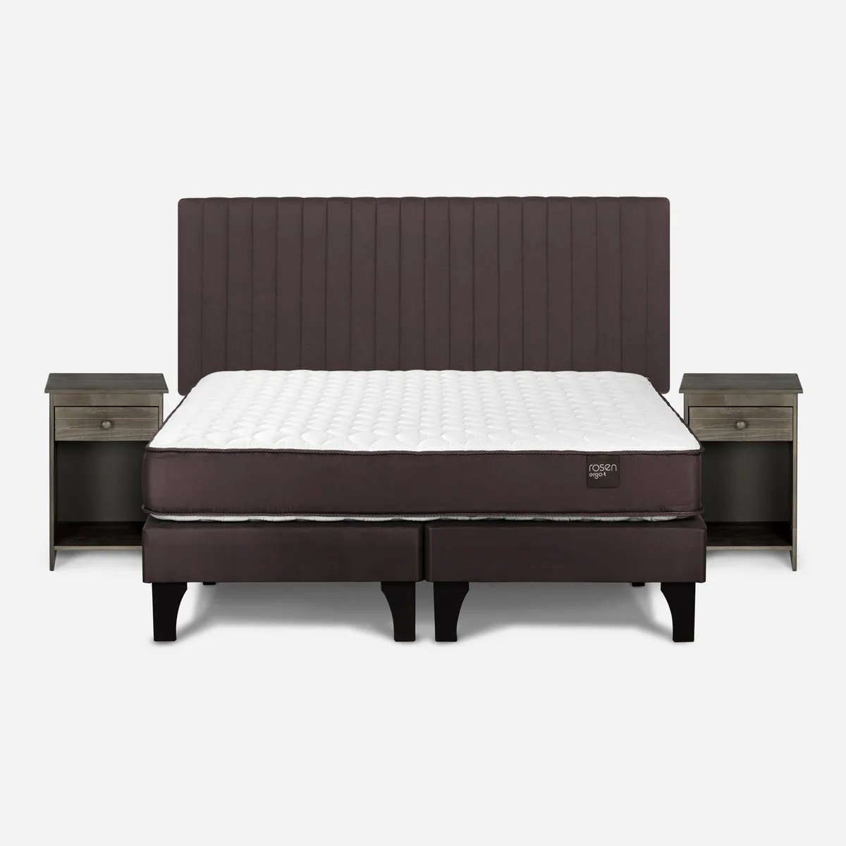 ROSEN - Cama 2 Plazas Europea New Ergo T + Respaldo + 2 Veladores