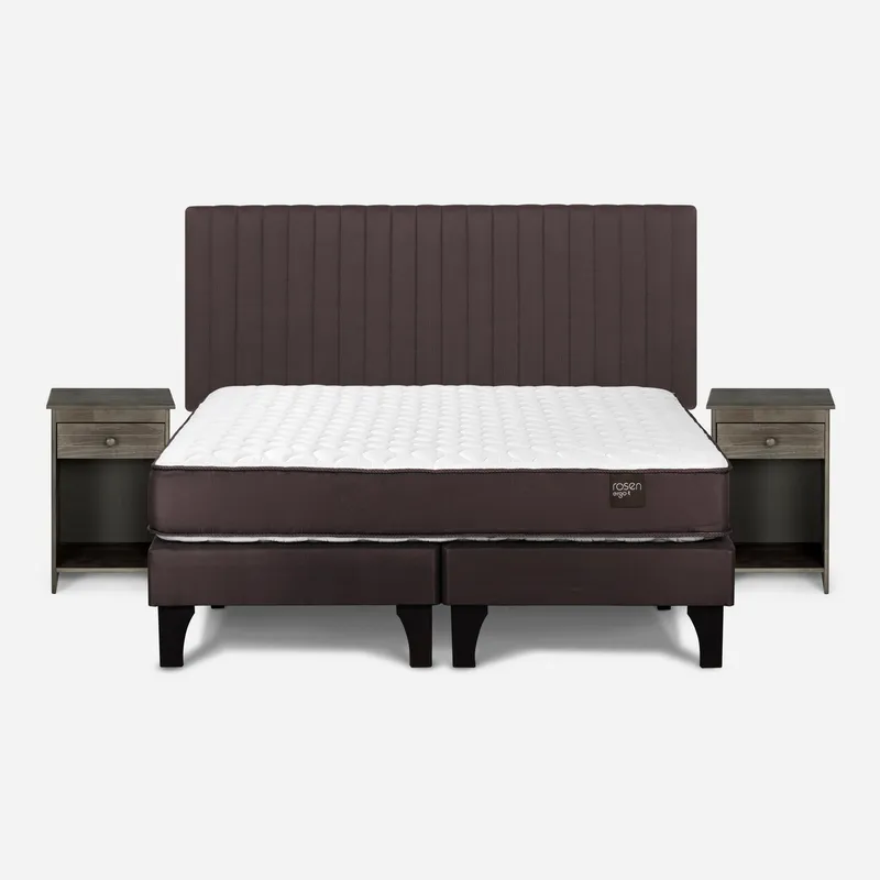 ROSEN - Cama 2 Plazas Europea New Ergo T + Respaldo + 2 Veladores