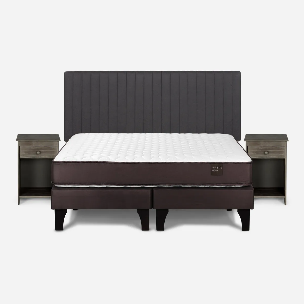 ROSEN - Cama 2 Plazas Europea New Ergo T + Respaldo + 2 Veladores