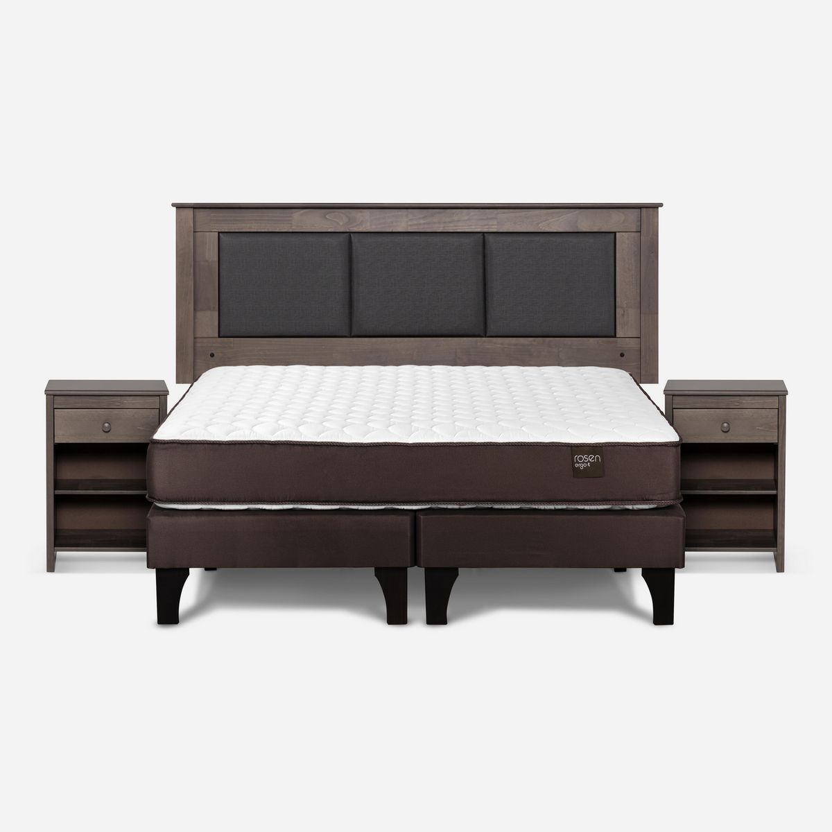 ROSEN - Cama 2 Plazas Europea New Ergo T + Respaldo + 2 Veladores