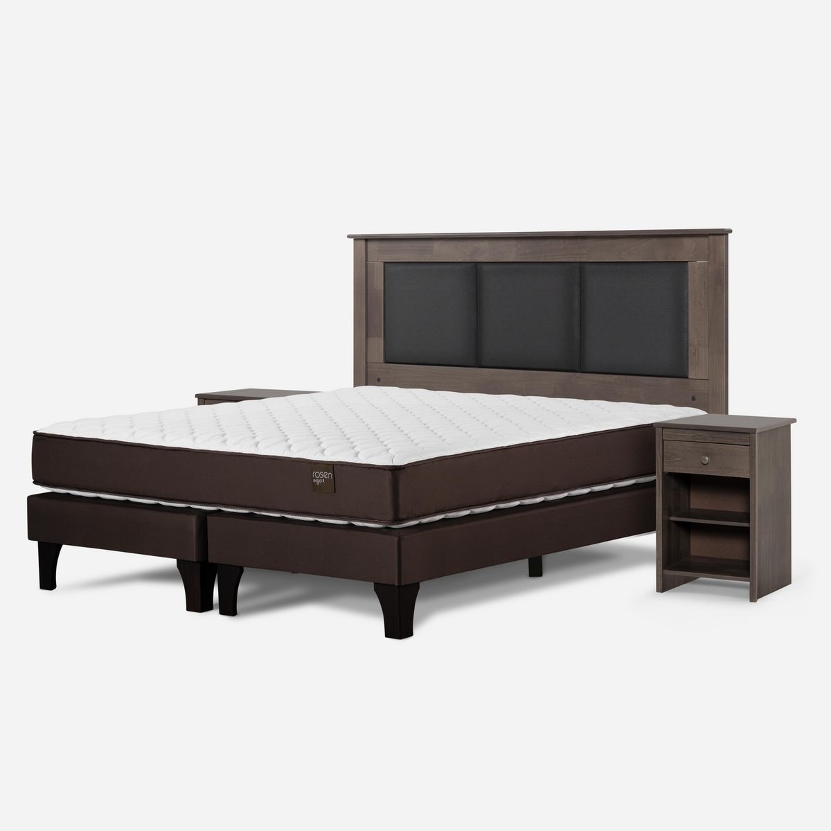 ROSEN - Cama 2 Plazas Europea New Ergo T + Respaldo + 2 Veladores