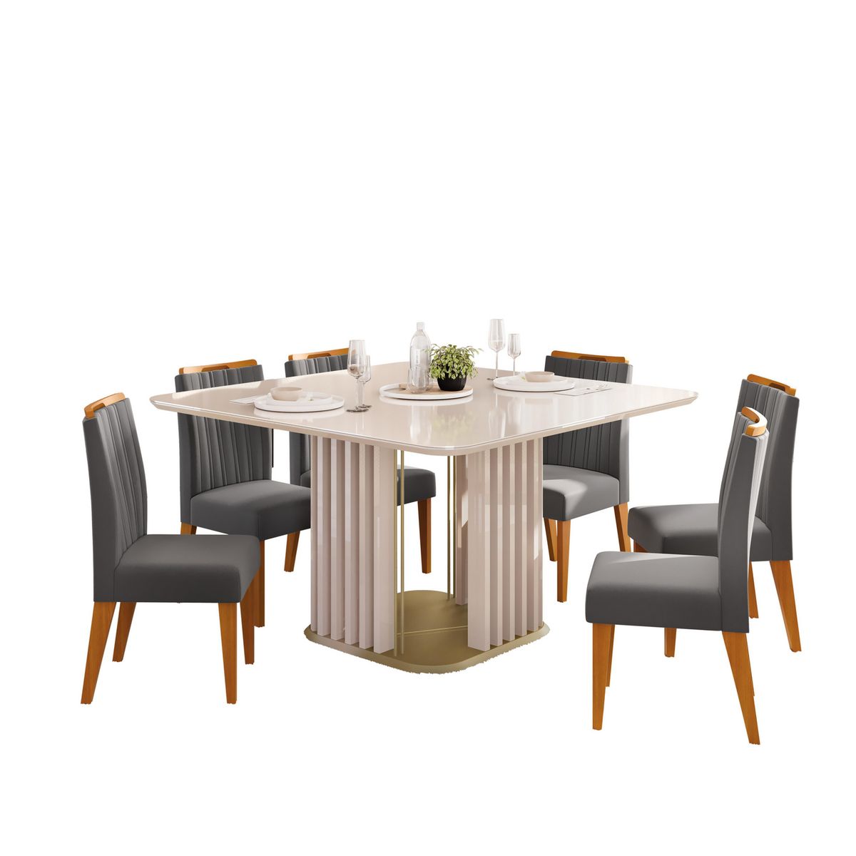 DI PORETTI - Juego de comedor Melissa 8 Sillas Mesa Cuadrada 136x136x80 cm Blanco