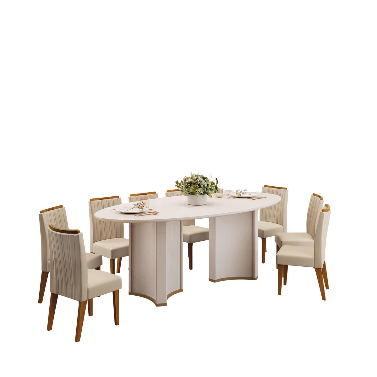 DI PORETTI - Juego de comedor LIZ 8 Sillas Mesa Ovalada 218x108.5x80 cm Blanco