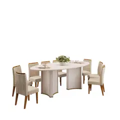 DI PORETTI - Juego de comedor LIZ 8 Sillas Mesa Ovalada 218x108.5x80 cm Blanco