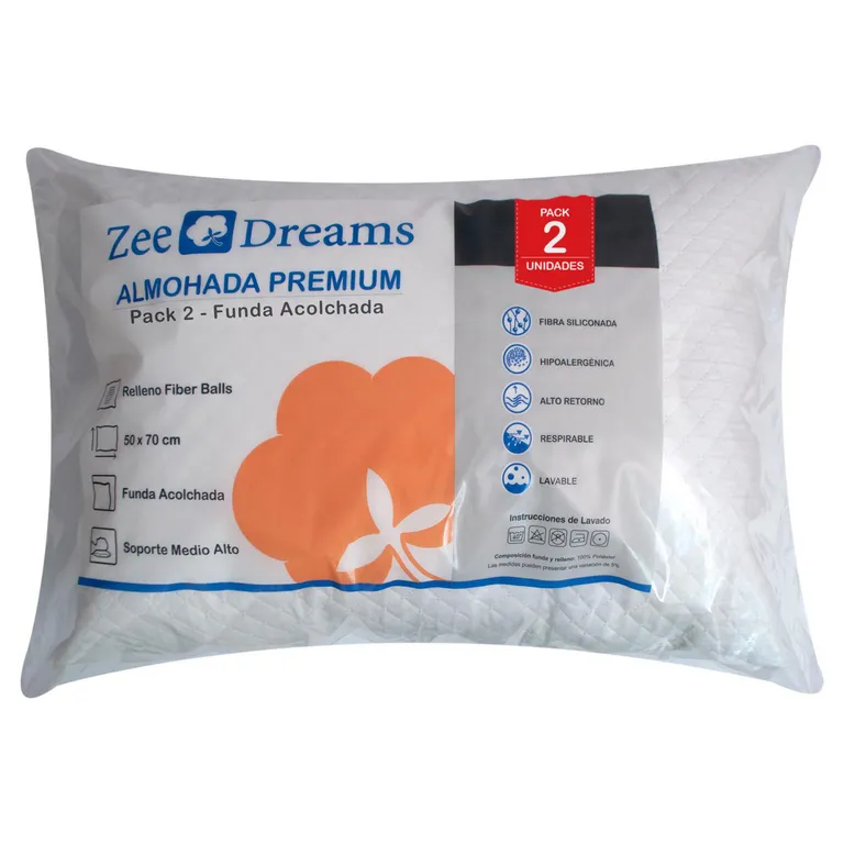ZEE DREAMS Pack 2 Almohadas de Microfibra para Dormir 50x70 cm