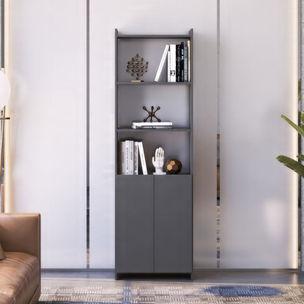 ONESSTA - Librero MDP 5 Nivel(es) 57x183x30 cm Gris