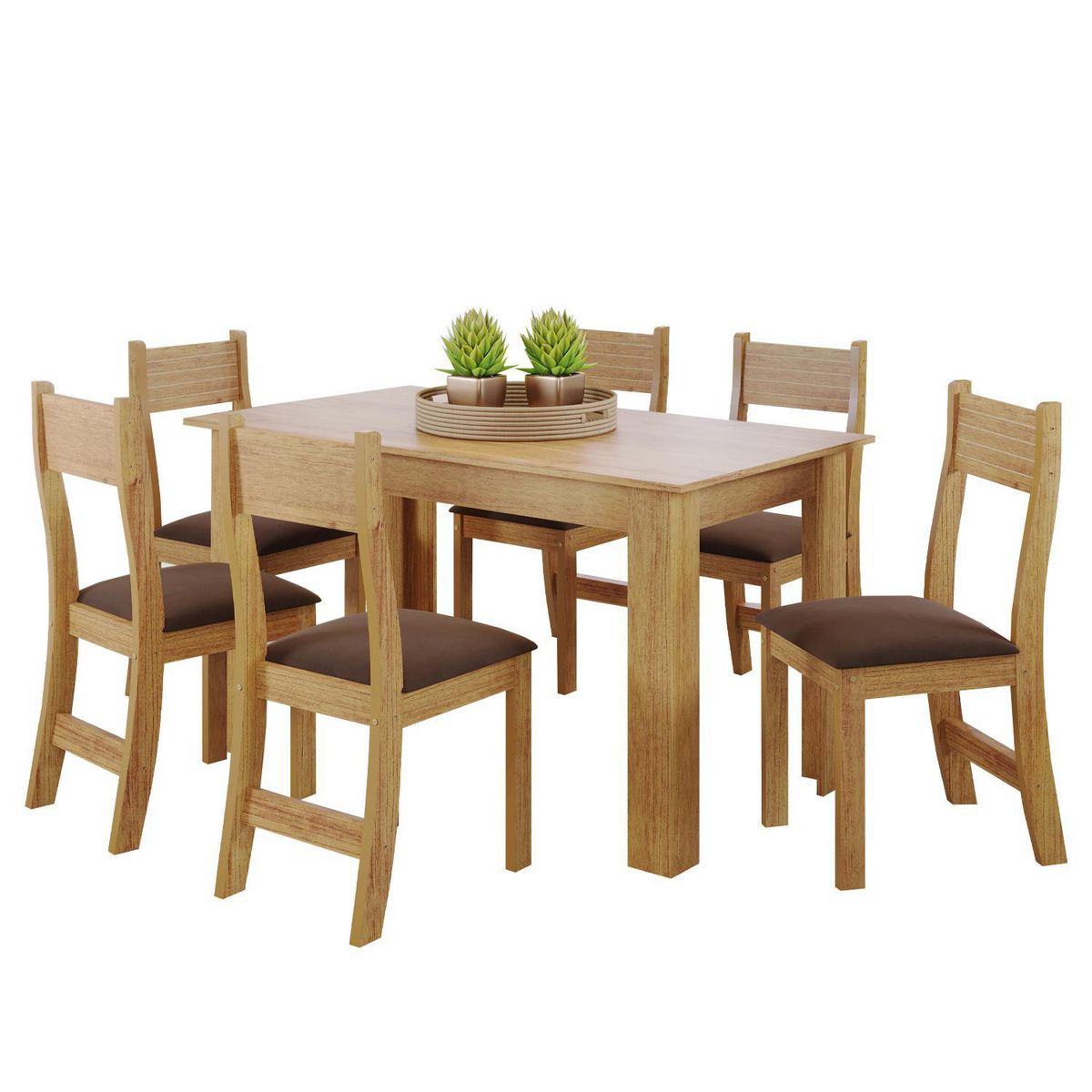ALTAVISION - Juego de comedor Violeta 6 Sillas Mesa Rectangular 75x136x76,5 cm Café claro