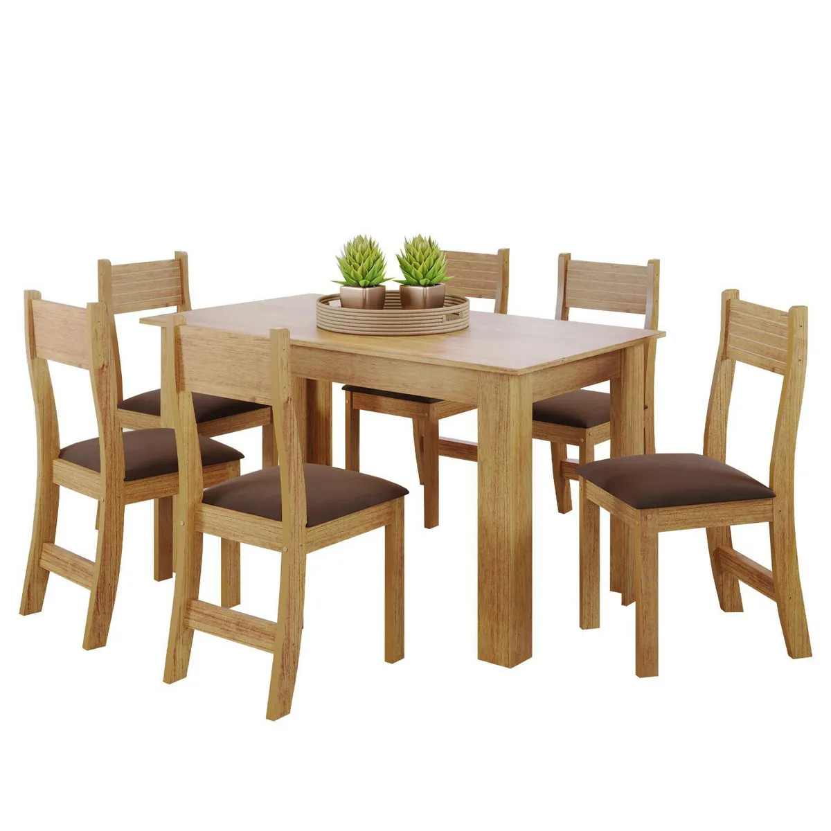 ALTAVISION - Juego de comedor Violeta 6 Sillas Mesa Rectangular 75x136x76,5 cm Café claro