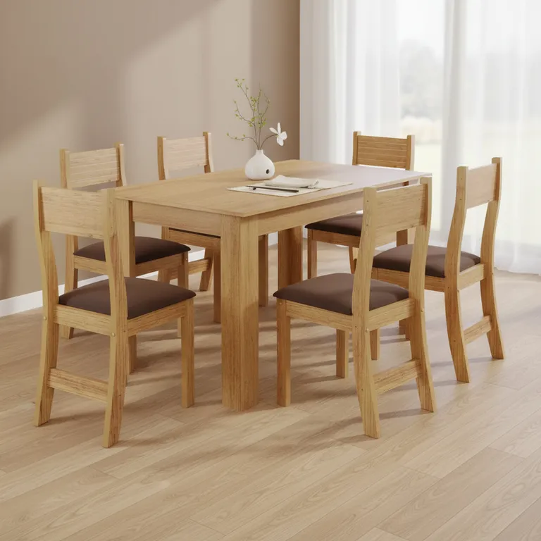 Juego de comedor Violeta 6 Sillas Mesa Rectangular 75x136x76,5 cm Cafe