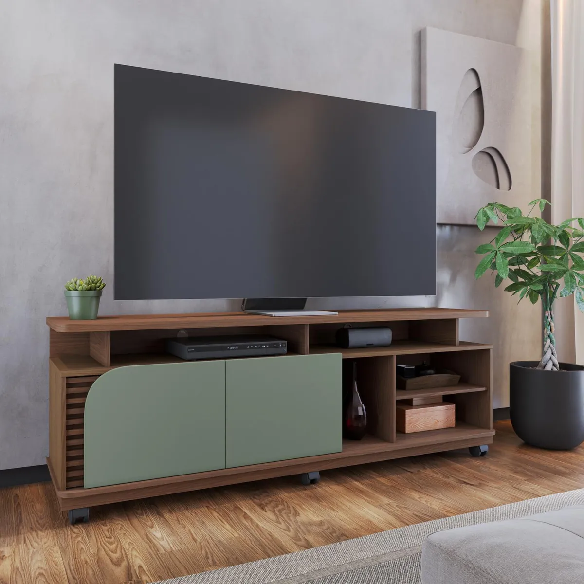 ONESSTA - Rack TV 75 " Jurere Almendra/verde 180x62x39.3 cm