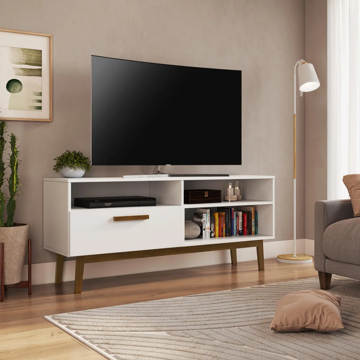 BE DESIGN - Rack TV 55 " B118.038 Blanco 136x58.8x37.7 cm