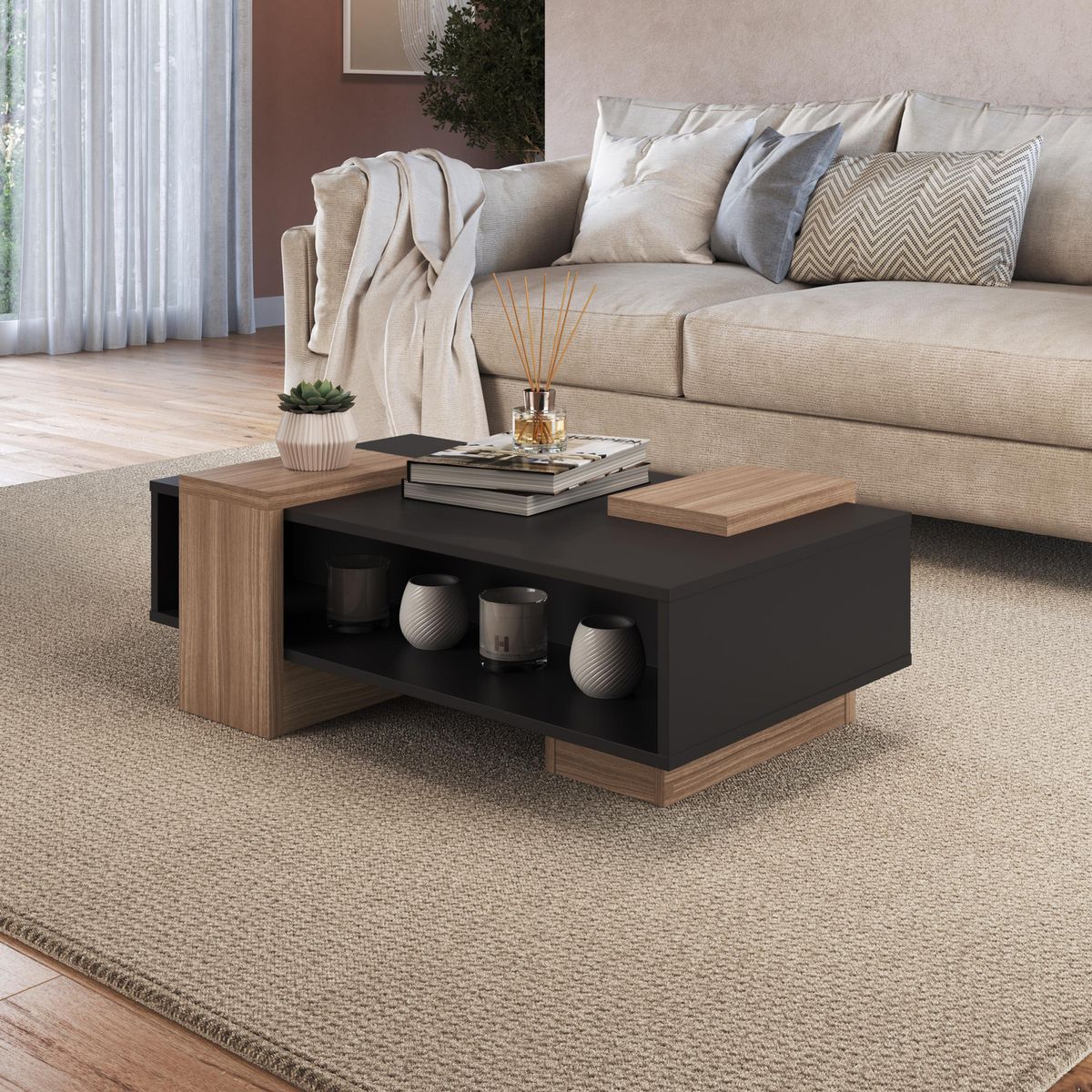 BE DESIGN - Mesa de centro B93.089 Negro castaño 52.5x93x32.5 cm