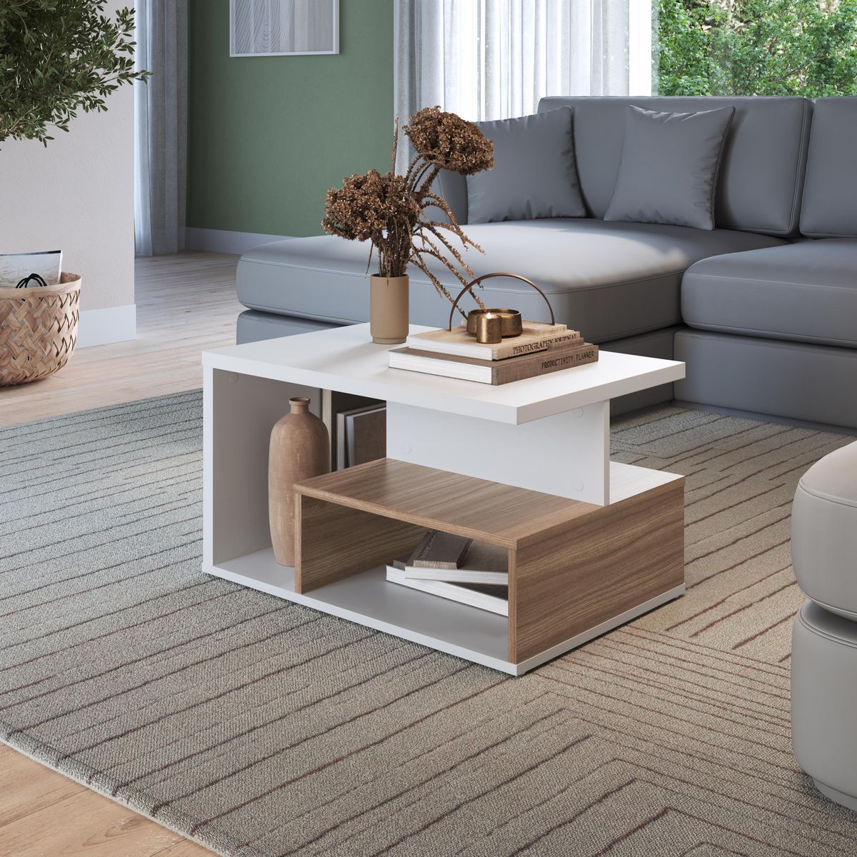 BE DESIGN - Mesa de centro B92.087 Blanco castaño 45x67.5x37.5 cm