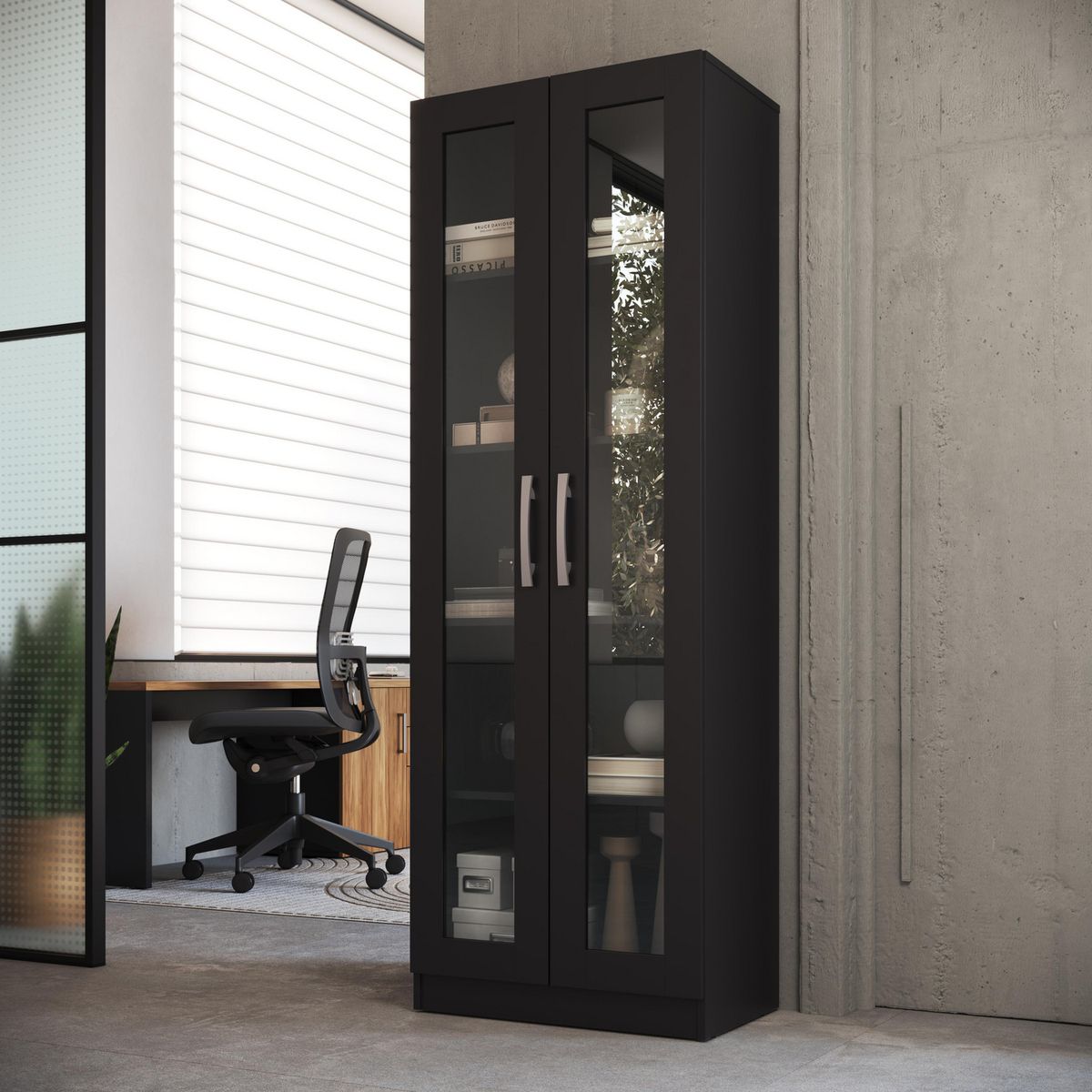 BE DESIGN - Vitrina negro 2 puertas vidrio Moveli