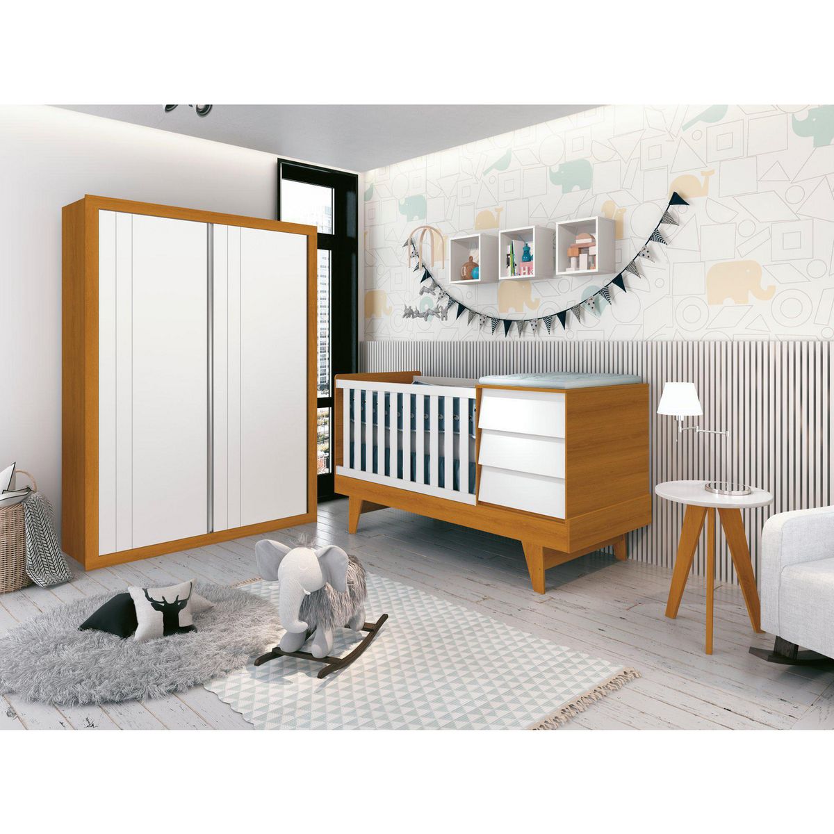 KIDSCOOL - Cuna 3 en 1 Noah Blanco caramelo 106x84x194 cm