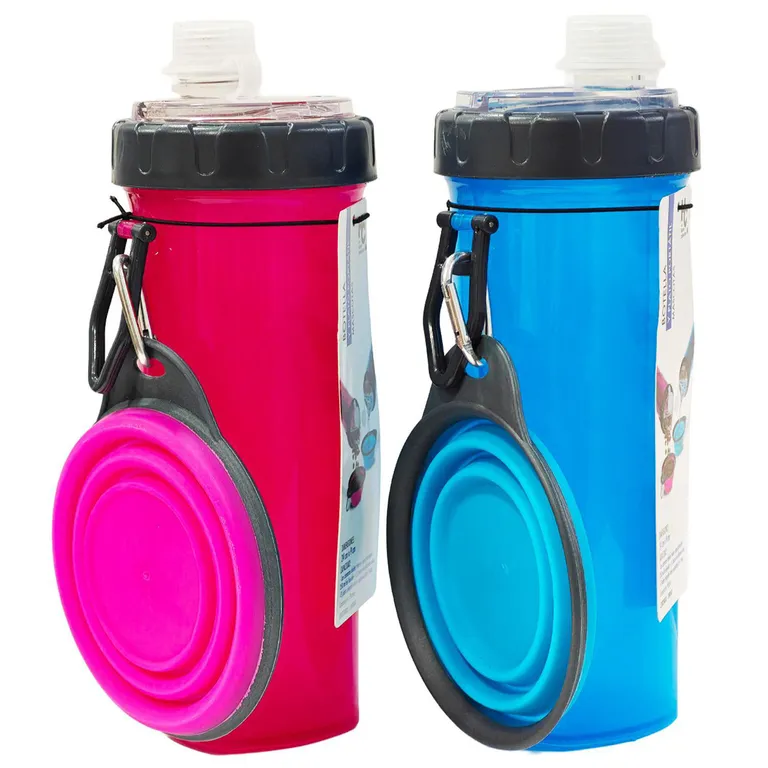 Botella y plato portatil mascotas