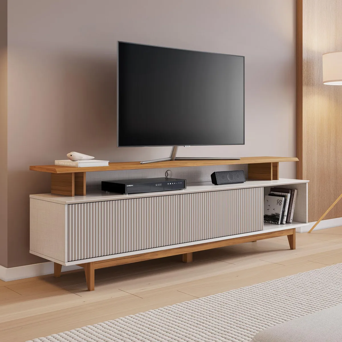 HOME MOBILI - Rack TV 75 " Osorno Blanco/Café 180x59x40 cm