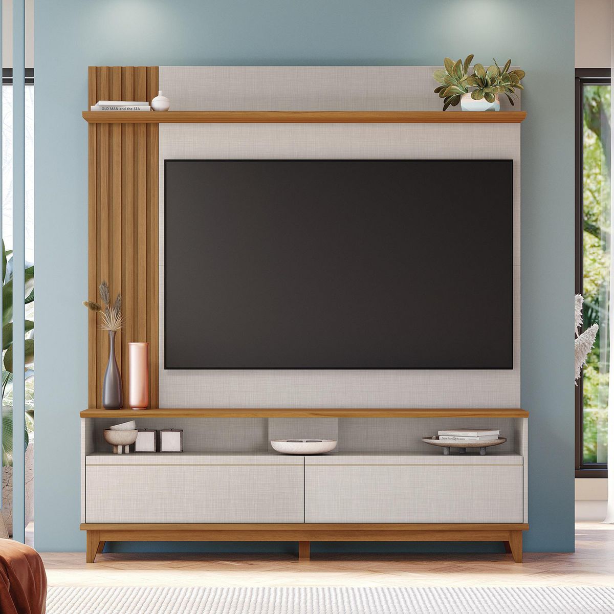 HOME MOBILI - Home TV 65 " Tanic Blanco/Cafe 163x184x38 cm