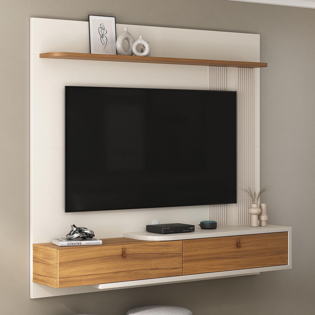 HOME MOBILI - Panel TV 65 " Nepal Blanco/café 161.6x151.6x31.5 cm