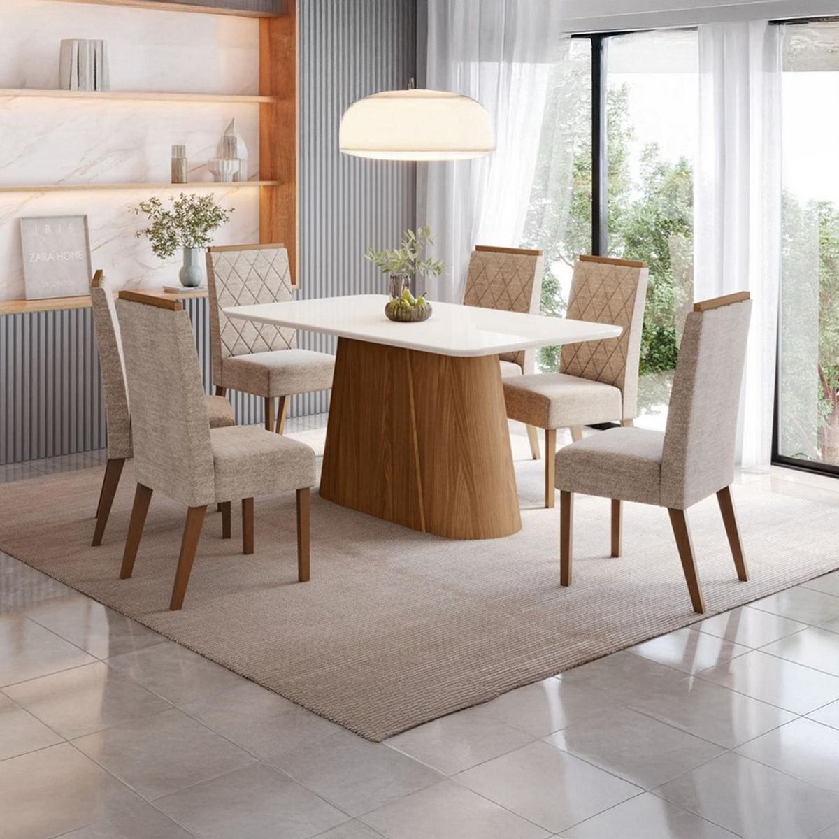 HOME MOBILI - Juego de comedor Vera 6 Sillas Mesa Rectangular 77,5X114,5X50 Café/blanco