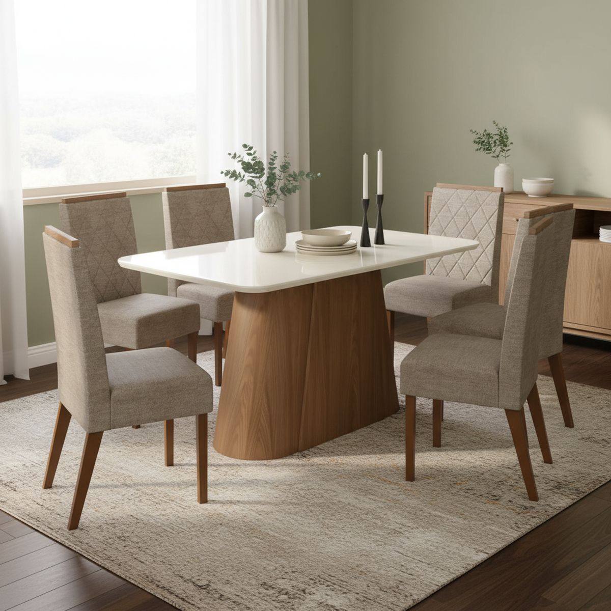 HOME MOBILI - Juego de comedor Vera 6 Sillas Mesa Rectangular 77,5X114,5X50 Café