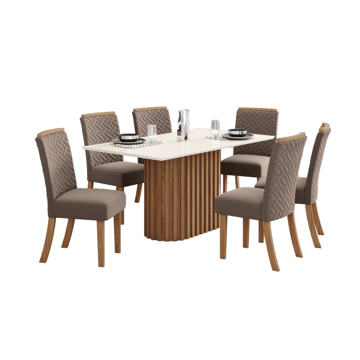 HOME MOBILI - Juego de comedor Clarisa 6 Sillas Mesa Rectangular 80x200x90 cm Café/blanco