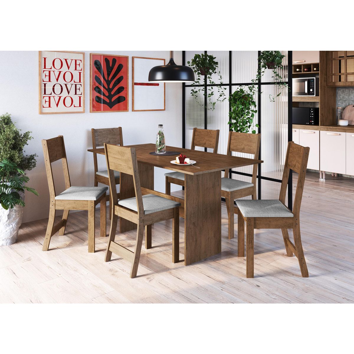 HOME MOBILI - Juego de comedor Kazan 6 Sillas Mesa Rectangular 78x150x76 cm Café