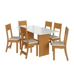 HOME MOBILI - Juego de comedor Kazan 6 Sillas Mesa Rectangular 78x150x76 cm Café/blanco