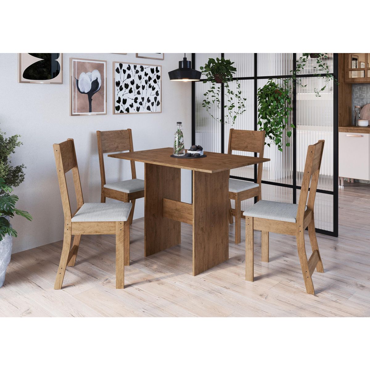 HOME MOBILI - Juego de comedor Kabul 4 Sillas Mesa Rectangular 78x108x68 cm Café