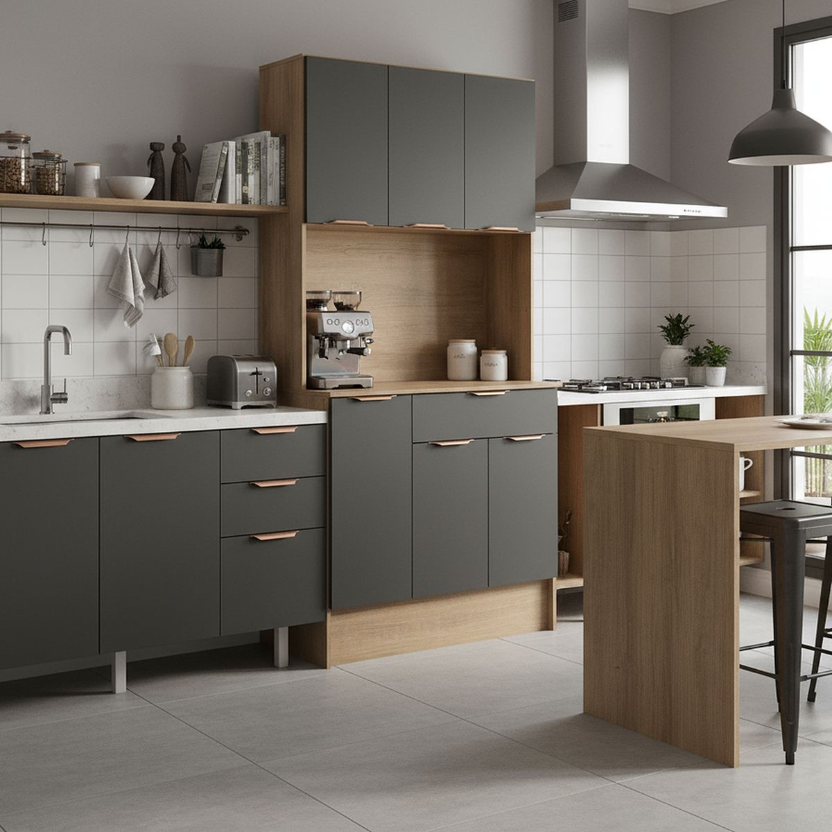 AMUV - Mueble kit cocina 81 cm grafito 6 puertas 1 cajón