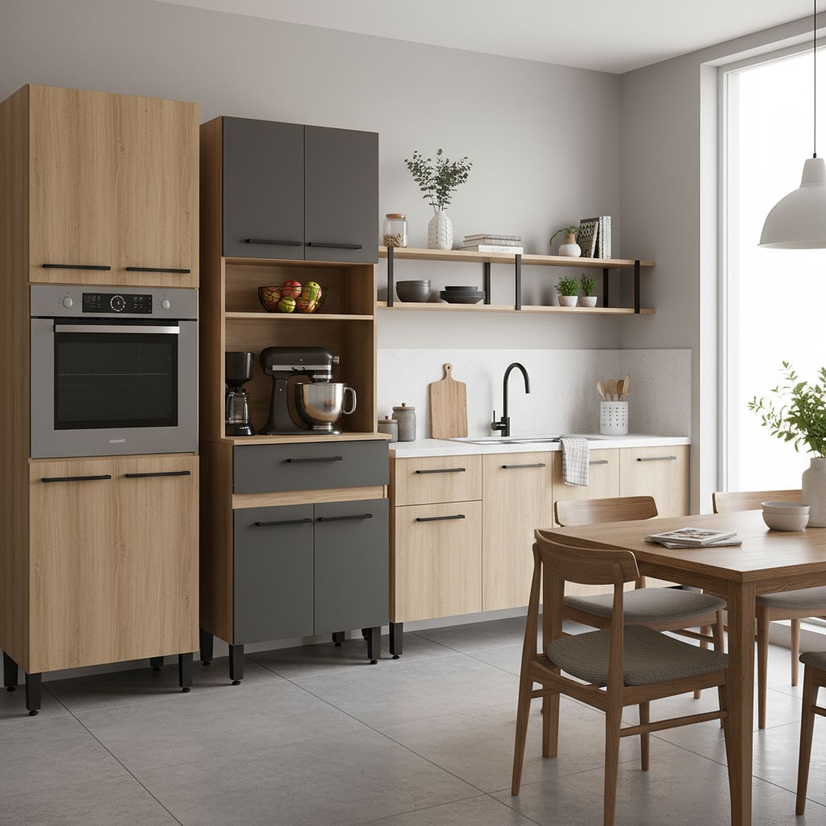 AMUV - Mueble kit cocina 60 cm grafito 4 puertas 1 cajón