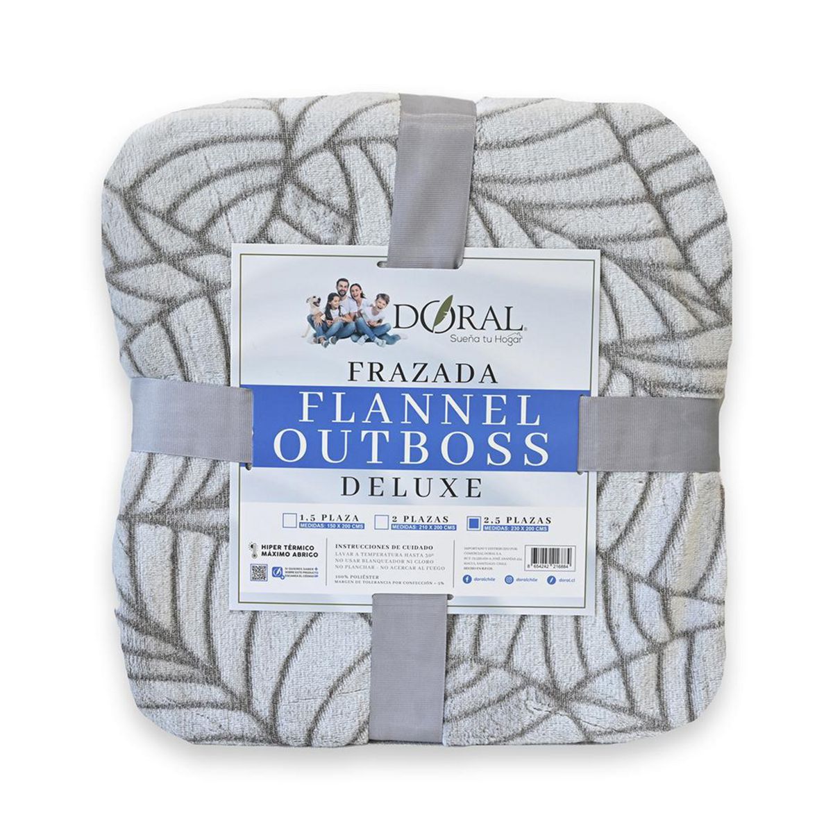 DORAL - Frazada Deluxe 2 plazas Gris Rayado