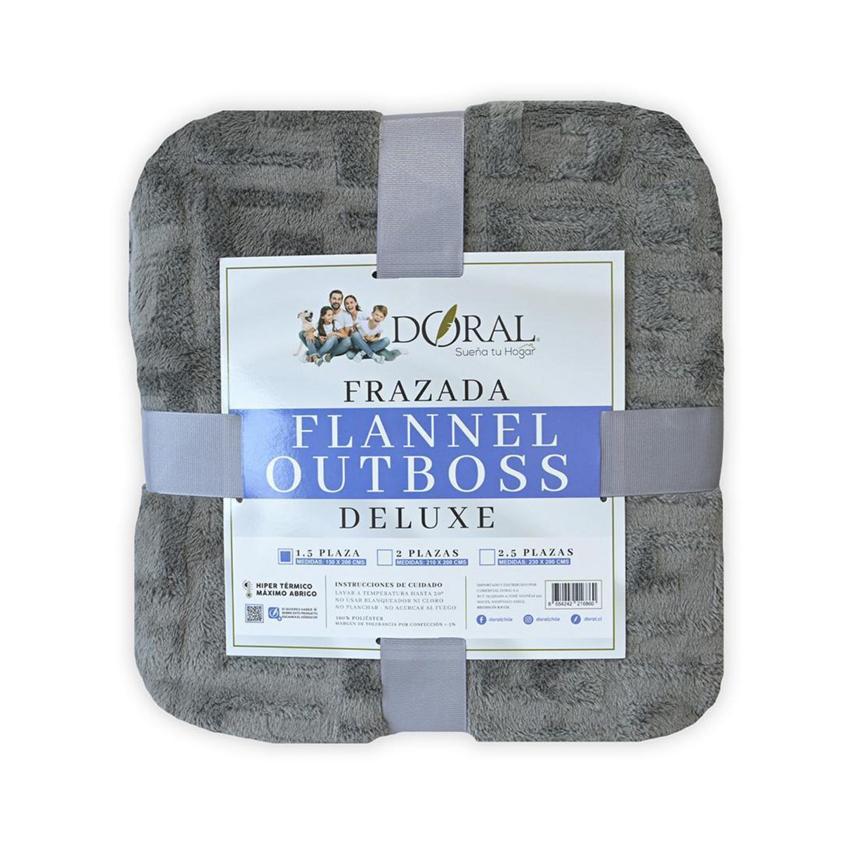 DORAL - Frazada Deluxe 1.5 plazas Gris Oscuro