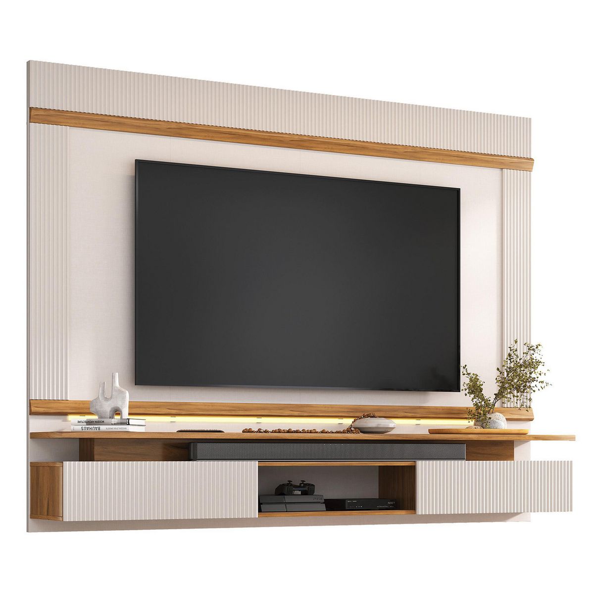 HOME MOBILI - Panel TV 75 " Niza Blanco/Café 210x170x34 cm