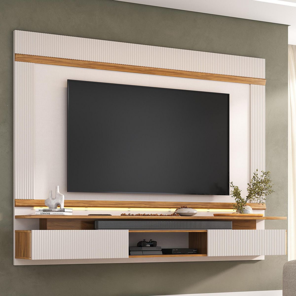 HOME MOBILI - Panel TV 75 " Niza Blanco/Café 210x170x34 cm