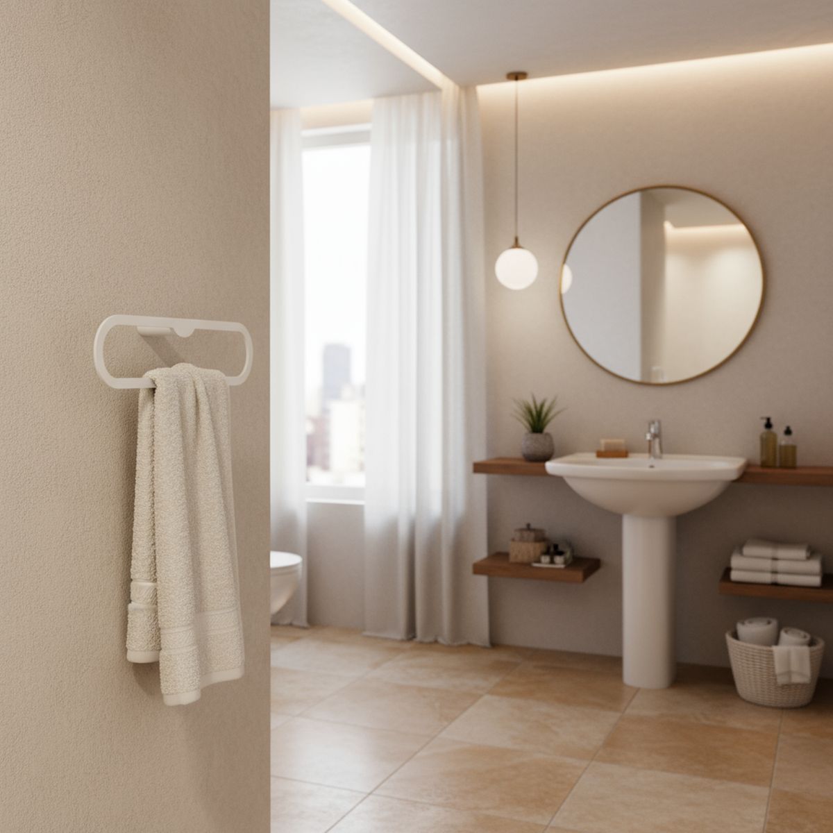 KLIPEN - Toallero de baño ovalado blanco mate