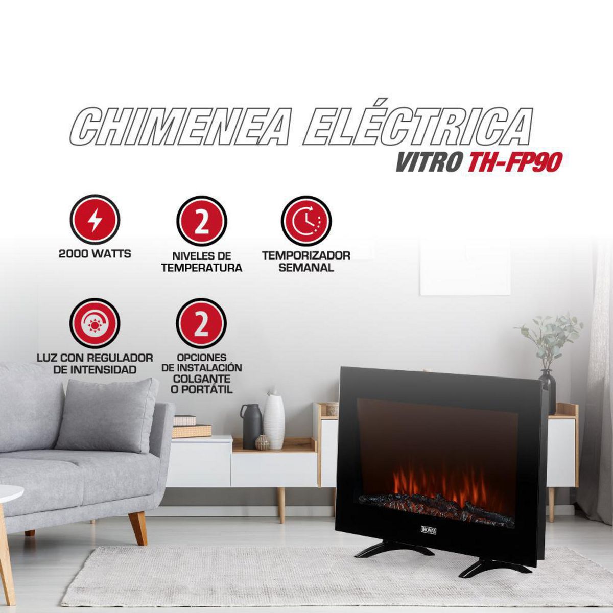 THOMAS - Chimenea Eléctrica 2000 W Thomas TH-FP90