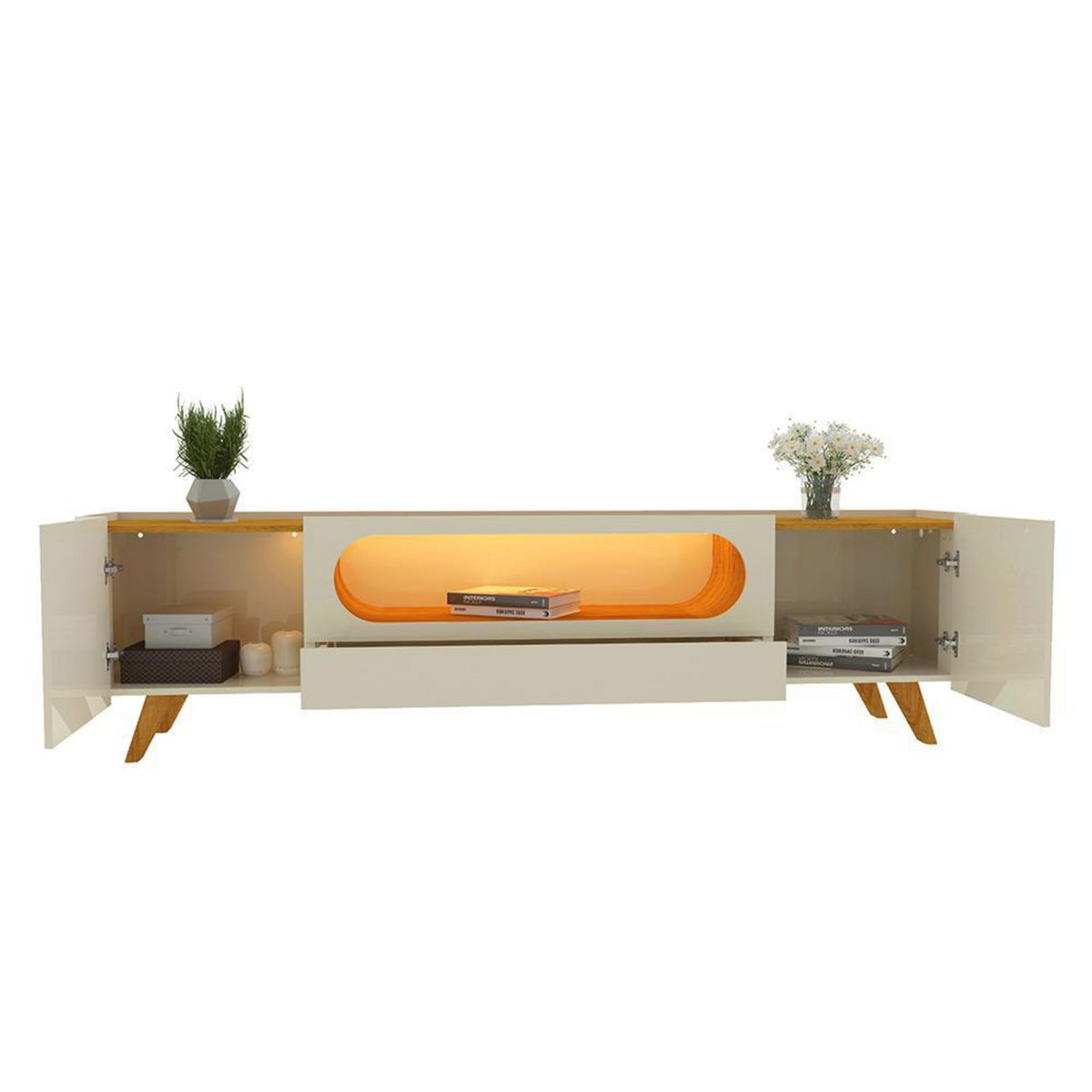 DECOCASA - Rack 75 " Nobre Off White Natural 210x60x40 cm