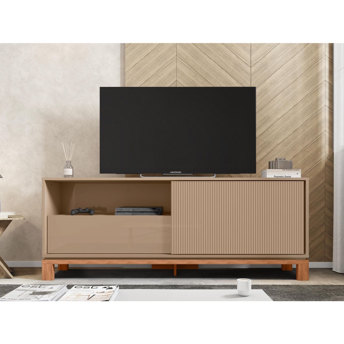 DECOCASA - Rack 65 " Mondrian Gris Castaño 150x37.9x61.9 cm