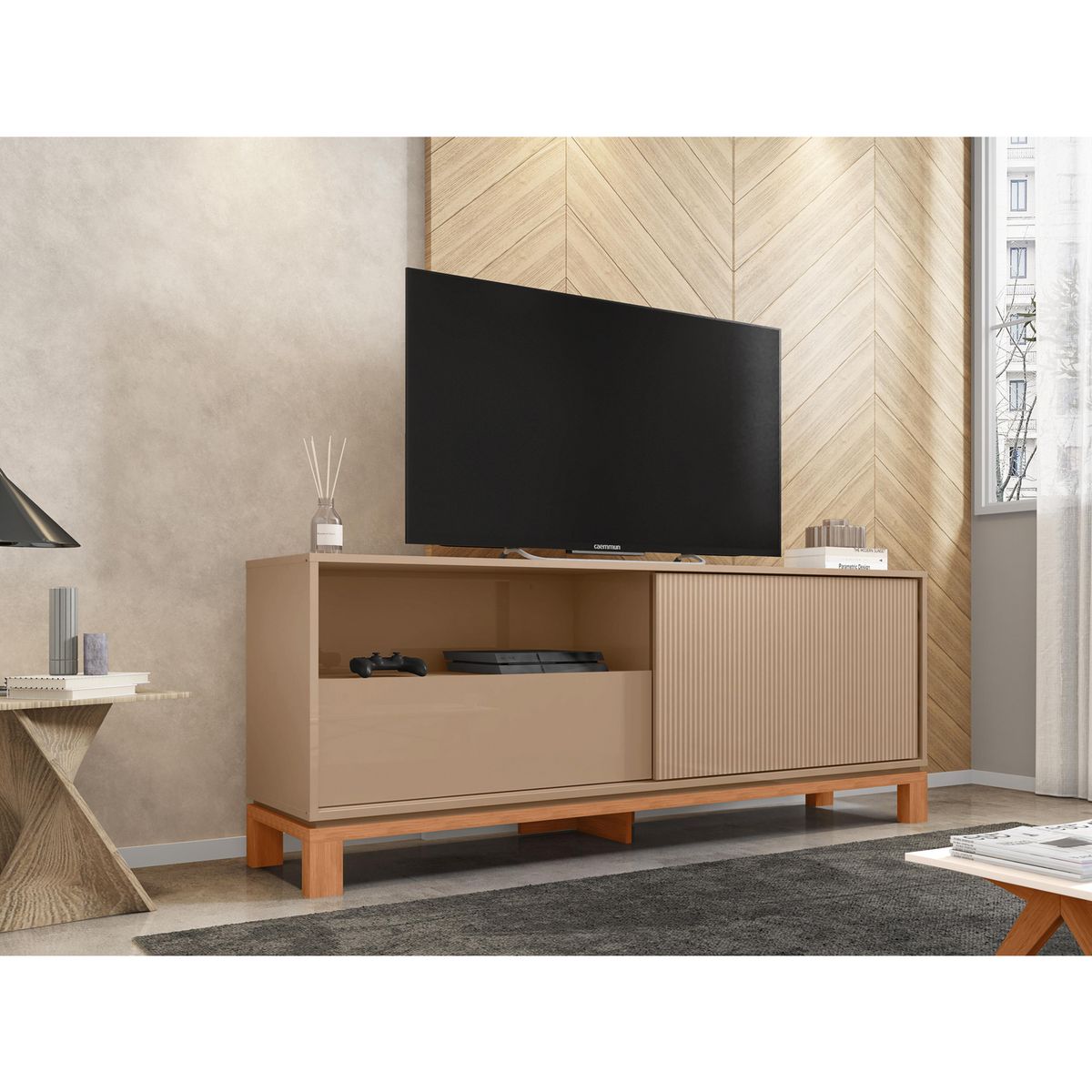 DECOCASA - Rack 65 " Mondrian Gris Castaño 150x37.9x61.9 cm