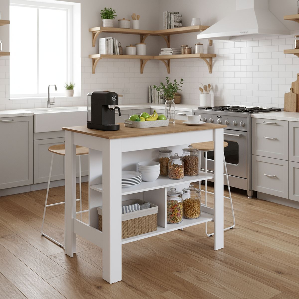 BE DESIGN - Mueble isla de cocina blanco miel Moveli