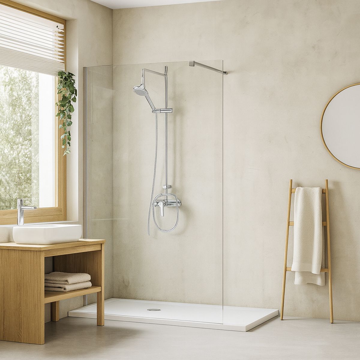 NORGLAS - Mampara de Receptáculo Fija 90x185 cm Vidrio Templado 8 mm