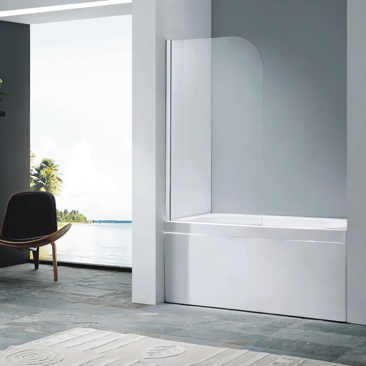 NORGLAS - Mampara de Tina Fija 90x140 cm Vidrio Templado 8 mm