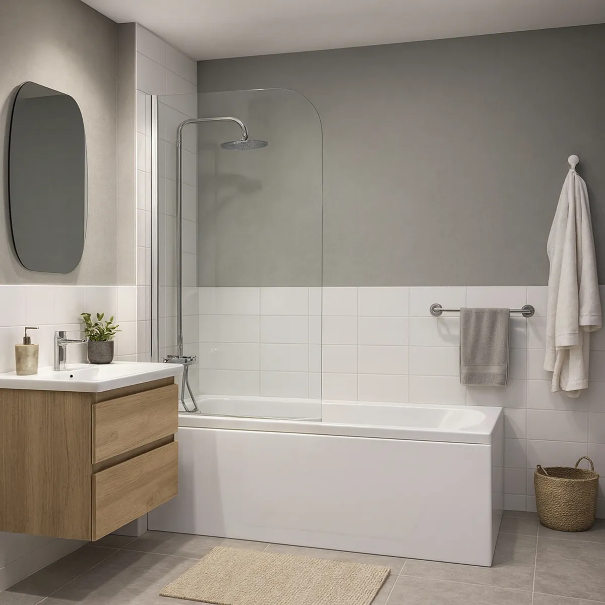 NORGLAS - Mampara de Tina Fija 90x140 cm Vidrio Templado 8 mm