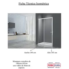 NORGLAS - Mampara de Receptáculo Corredera 140x185 cm Vidrio Templado 8 mm